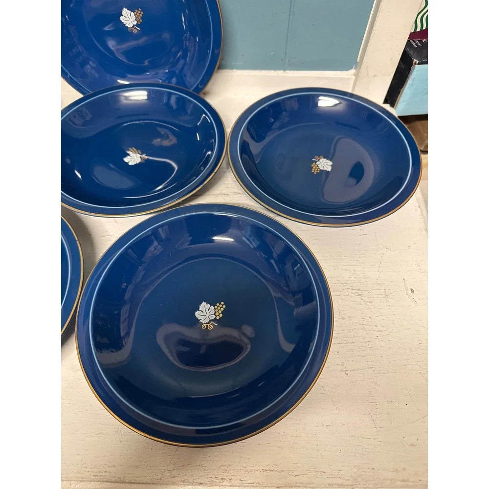 Set‎ of 6 Mikasa Bacchanale L4001 Cobalt Blue Fine China Soup Pasta Bowls Japan